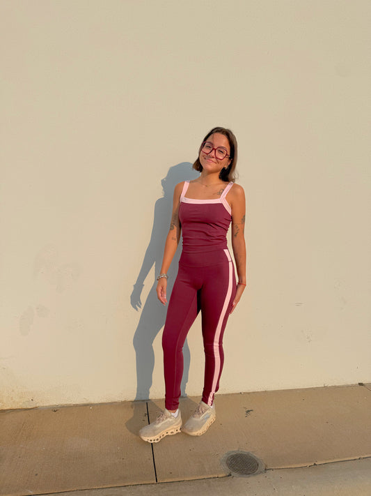 Block Legging - Burgundy